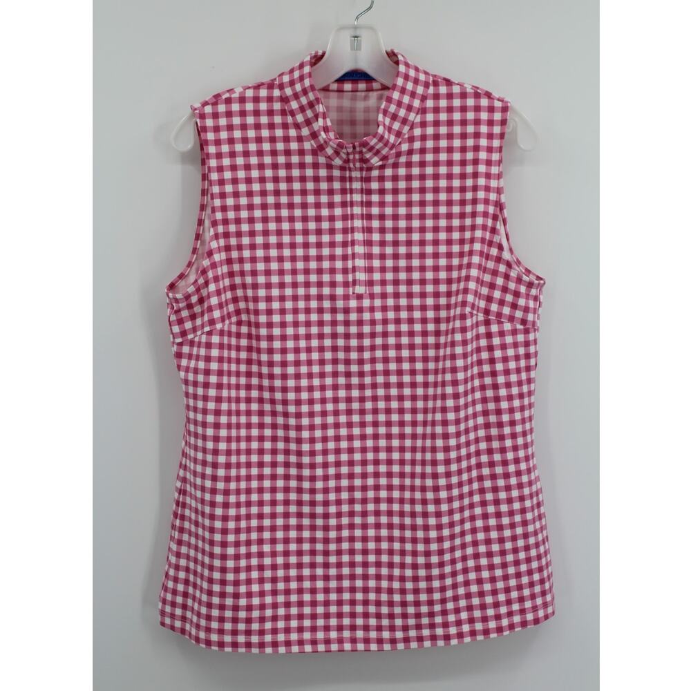 j. Mclaughlin Catalina Cloth Top Pink Gingham Sleeveless 1/4 Zip size XL